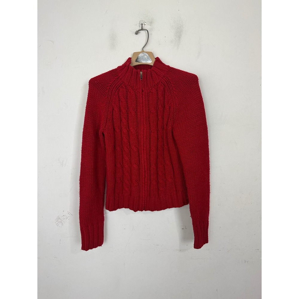 Gap Red Cable Knit Full Zip Mock Neck Wool Blend Sweater Cardigan Large